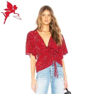 LOVERS + FRIENDS Valentina Ruched Drawstring Cheetah Print Boxy Top